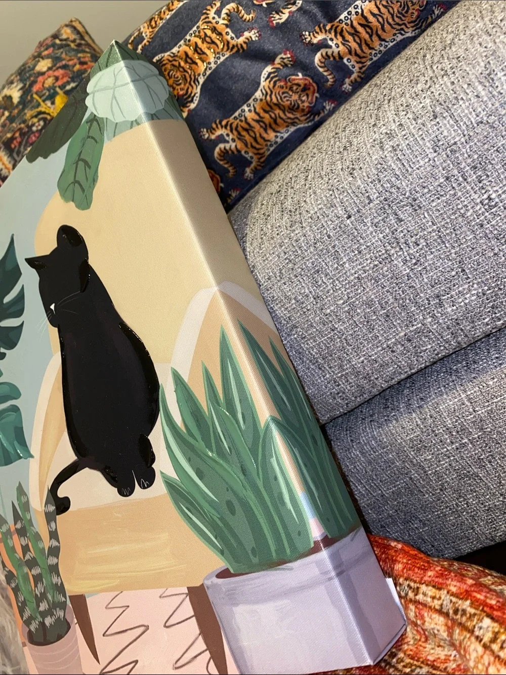 Black Cat Botanical Canvas Wall Art